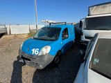 a blue van that is parked next to a white van