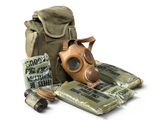 a gas mask and a pack of cigarettes on a white background