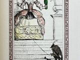 illustration of a woman sitting on a bed with a cat and a bottle of wine