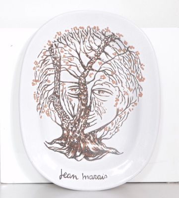 Jean MARAIS (1913-1998). Plat oblong en céramique émaillée b…
