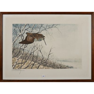 une image représentant un tableau où l'on voit un oiseau volant au-dessus d'un arbre