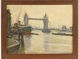 l'image d'une peinture représentant un pont au-dessus d'une étendue d'eau