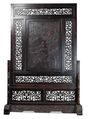 an old wooden screen with carvings on it on a white background