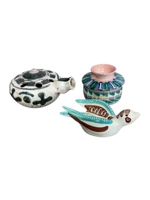 Jacques SAGAN (1927) Pique-fleurs, pot couvert et oiseau vid…