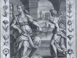 an old black and white drawing of a woman sitting on a bench