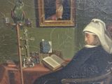 painting of a woman sitting in a chair reading a book