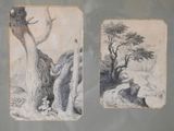 two drawings of a man and a woman sitting on a rock