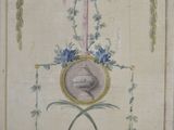 an old picture of a painting of a woman with flowers in a frame