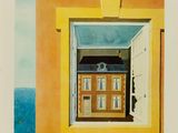 une image représentant un tableau d'une maison avec une horloge à la fenêtre