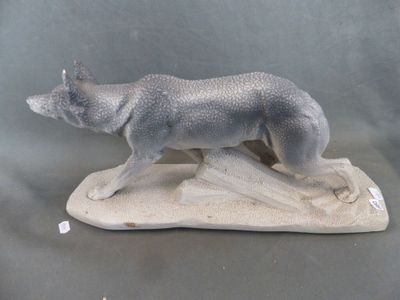 LEJAN pour SEVRES . Loup en céramique crispée polychrome.