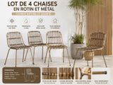 lot de 4 chaises en rotin et métal - lot de 4 chaises en rotin et métal