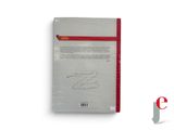 the back cover of a book with a red ribbon on it