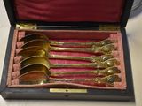 five spoons in a case on a table