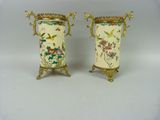 pair of antique chinese vases with birds and flowers on them