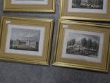 four framed pictures of a building with a clock on top of it