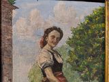 a painting of a woman holding a basket of fruit