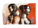 a painting of a man and a woman standing next to each other
