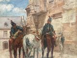 a painting of a group of men riding horses