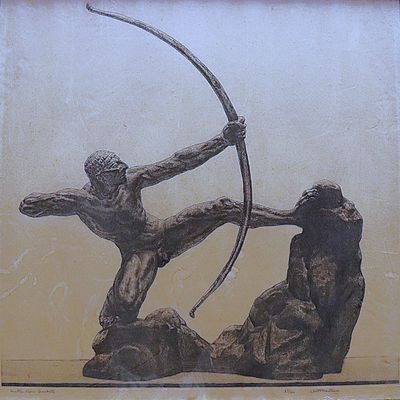 un dessin représentant un homme tenant un arc et une flèche à la main