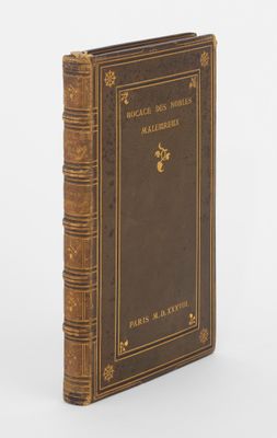 un vieux livre à la couverture brune posé sur une surface blanche