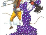 illustration of a mouse and a woman dancing in a dress