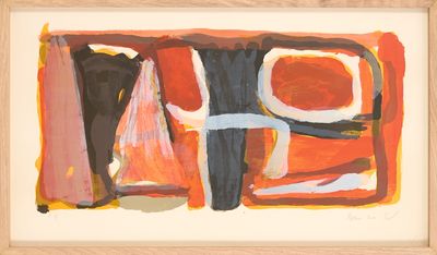 une image représentant un tableau abstrait aux couleurs rouge, noir et blanc