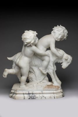 an image of a statue of a boy and a girl on a horse