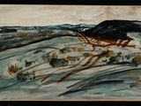 an image of a painting of a landscape with hills in the background
