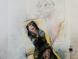 un tableau représentant une femme assise sur une chaise dans une pièce
