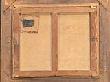 an old painting of a wooden frame with a painting on it