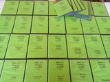 une table sur laquelle sont posés de nombreux papiers jaunes