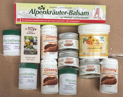 a box with a variety of different products on it
