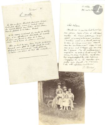 two old photos of a woman and two children sitting on a bench