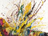 une peinture abstraite représentant un ensemble d'éclaboussures de peinture sur un fond blanc