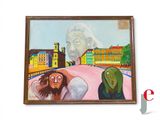 un tableau représentant un homme et une femme sur un pont