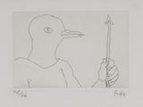 an image of a drawing of a bird with a stick in it ' s hand