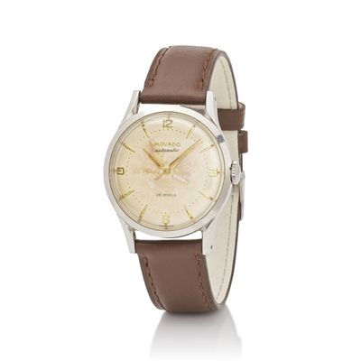 an image of a wrist watch with a brown leather strap