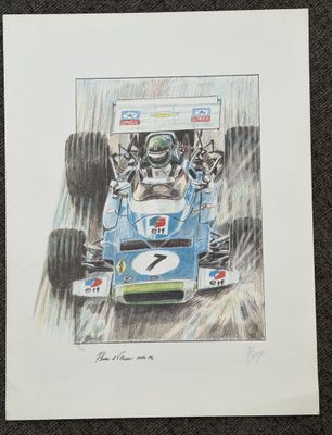 an image of a drawing of a racing car in the rain