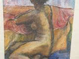 une image représentant un tableau d'une femme nue assise sur un canapé
