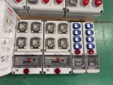 many electrical switches and sockets in a box