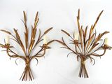 pair of brass wall sconces with wheat stalks and candles