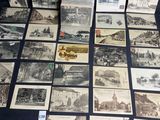 several old black and white photos of a train and a train station