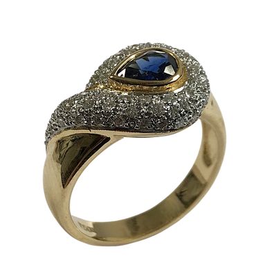 BAGUE design en or jaune 750/1000 ornée d'un SAPHIR taille p…