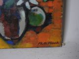 a painting of a vase of flowers on a table