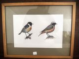 a picture of two birds that are sitting in a frame
