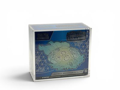 the box is clear with a blue and white design on it