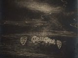 black and white photograph of a chalkboard with a drawing of a person on it