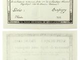 a black and white image of a french bank note and a french bank note