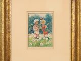 une image représentant un tableau où l'on voit deux enfants jouer dans l'herbe