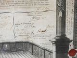 a drawing on the wall of a room with columns